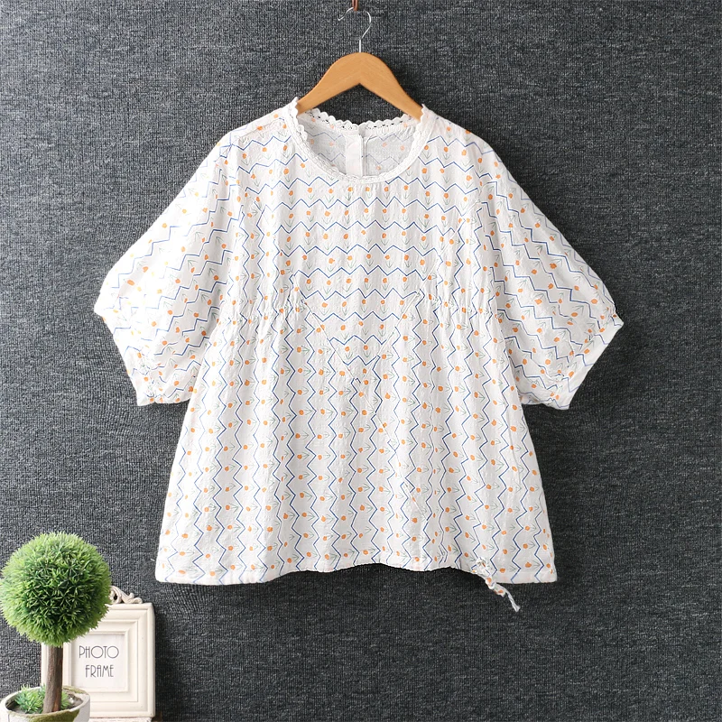 

Летняя новая женская одежда, Красивая свободная футболка с круглым вырезом и рукавами-фонариками, женская рубашка с принтом
