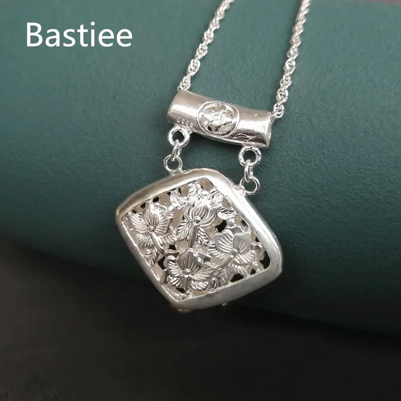 Bastiee Customized Necklace Pendant Women Personalized 999 Sterling Silver Longeval Lock Hmong Handmade Luxury Jewelry Gifts