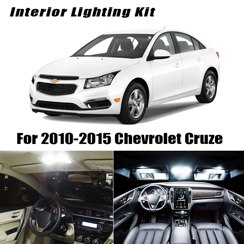 8x Auto Car LED Light Bulbs Interior Kit For 2010-2015 Chevy Chevrolet Cruze 6000K White Led Map Dome Trunk License Plate light