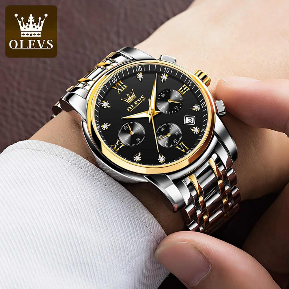 Relogio Masculino OLEVS Men Top Luxury Brand Military Sport Watch Men's Quartz Clock Male Full Steel Business Chronograph Watch