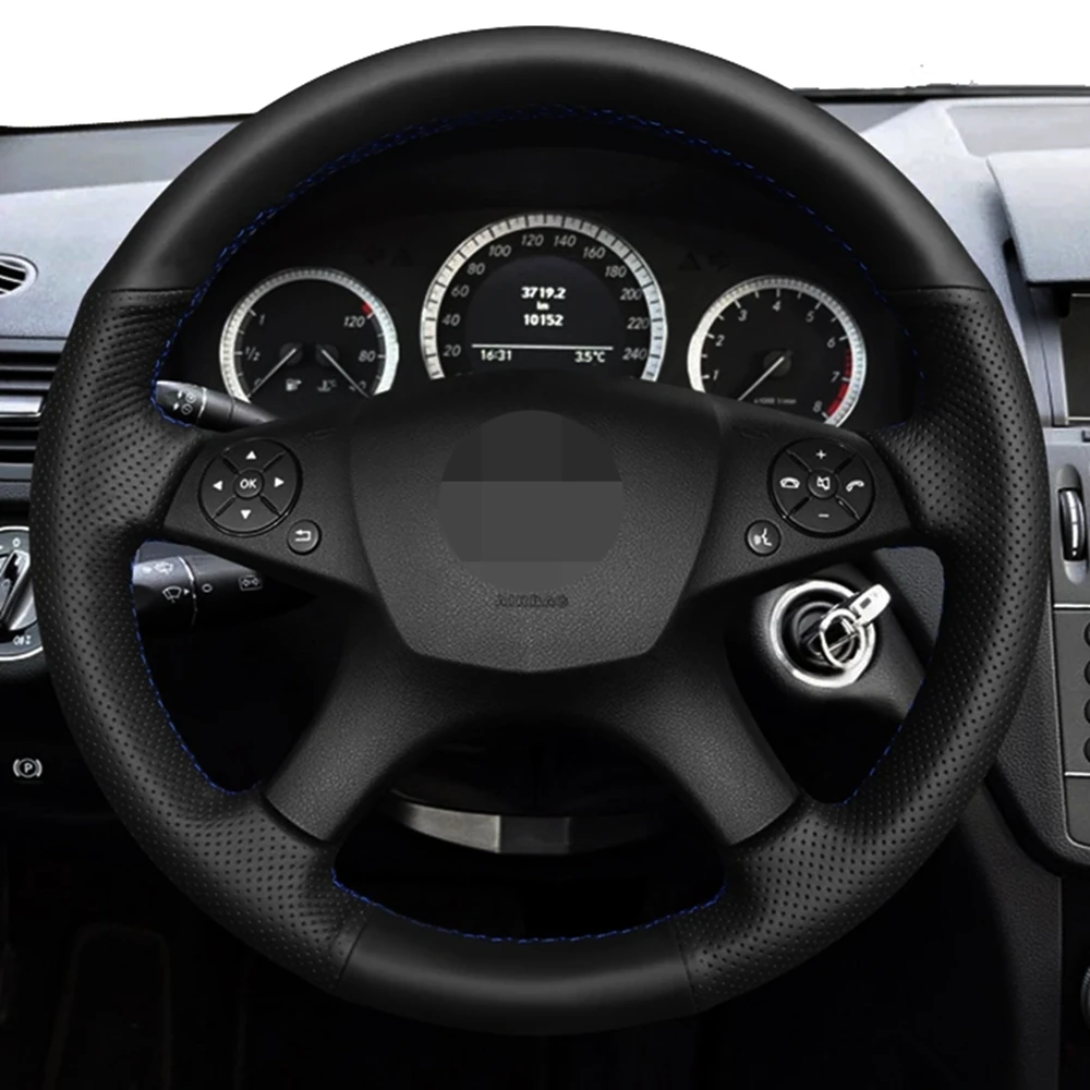 DIY чехол рулевого колеса автомобиля Черный искусственной кожи типом PU для Mercedes Benz