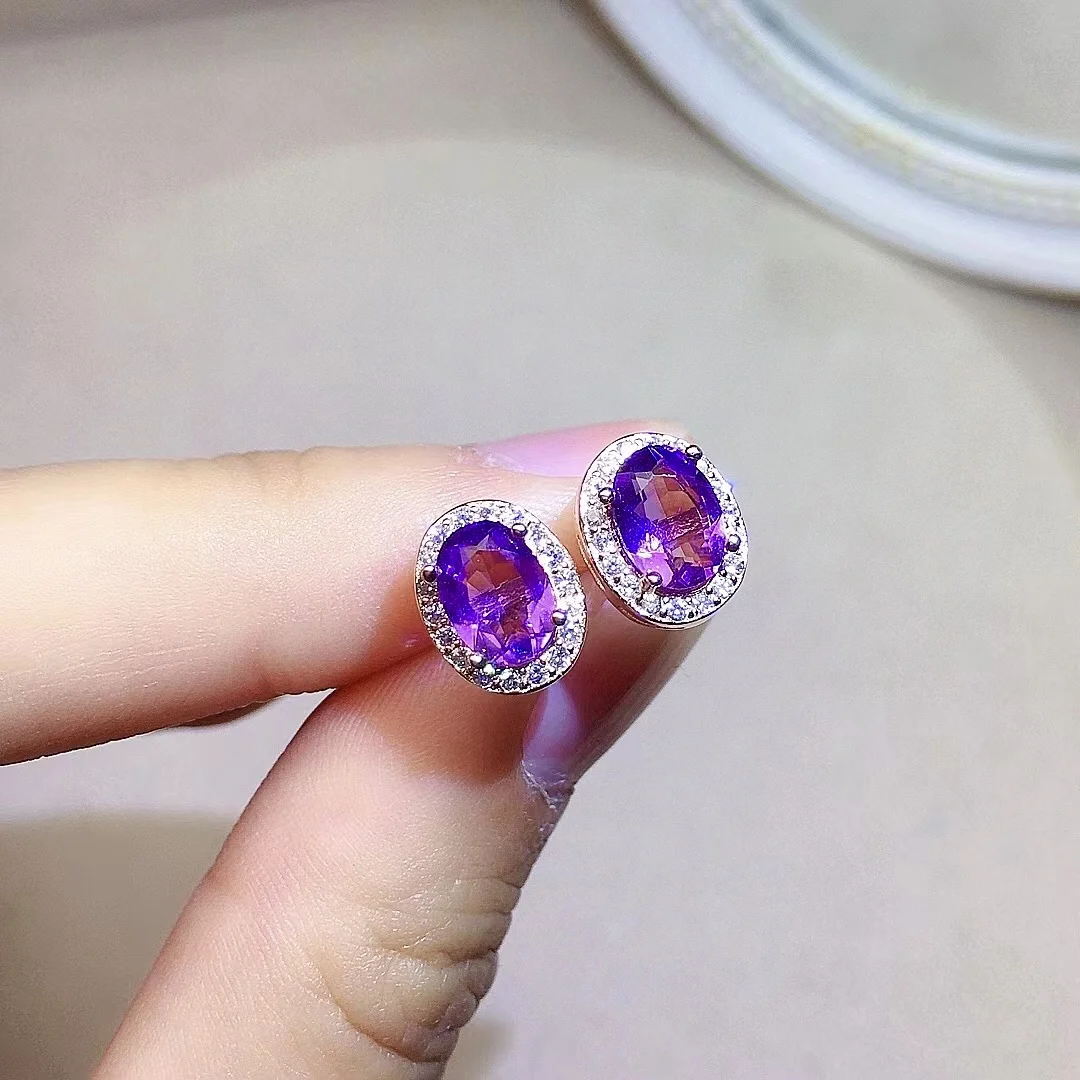 

Hotsale Silver Crystal Stud Earrings 5mm*7mm VVS Grade Natural Amethyst Earrings 925 Silver Amethyst Stud Earrings
