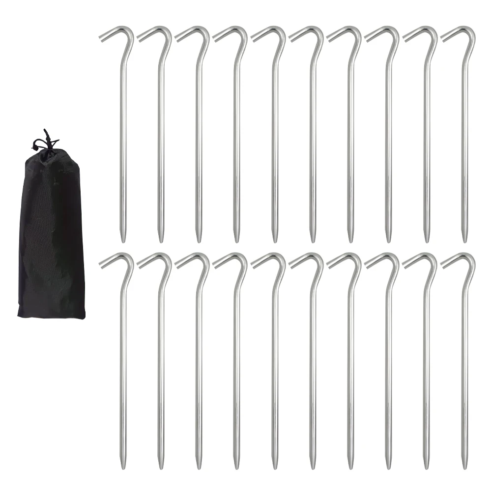 

20pcs Hook Pin Ground Nail With Storage Bag Stake Outdoor Camping Stable Anti Slip Lightweight Fixation Tent Peg Aluminium Alloy