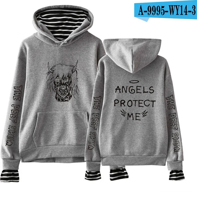 Креативные толстовки из двух частей для женщин Lil Peep ANGELS PROTECT ME Толстовка Harajuku высококачественный пуловер толстовки Sudadera - Цвет: gray