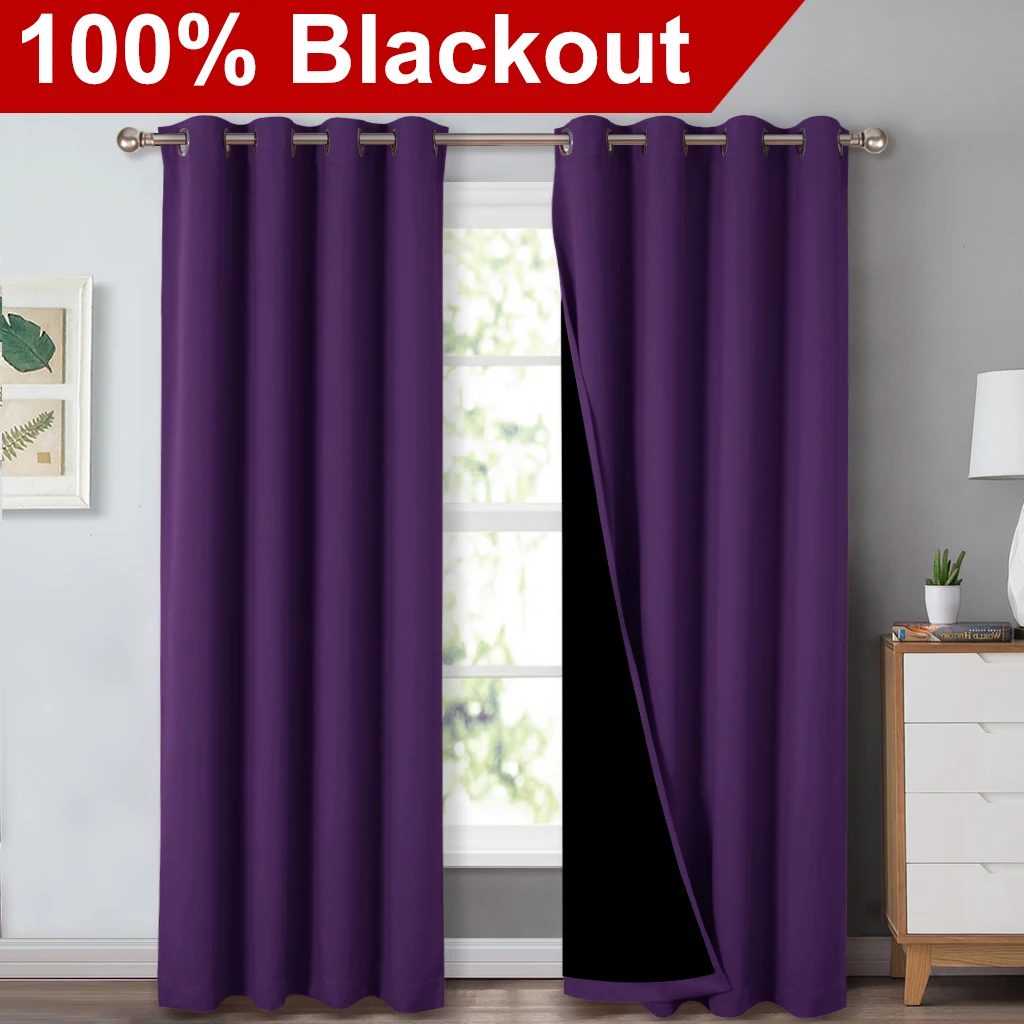 Purple NICETOWN 1 шт. двойной слой полный затемнение шторы супер толстый изолированный полный затемнение драпировки с черным лайнером для жизни - Цвет: Purple