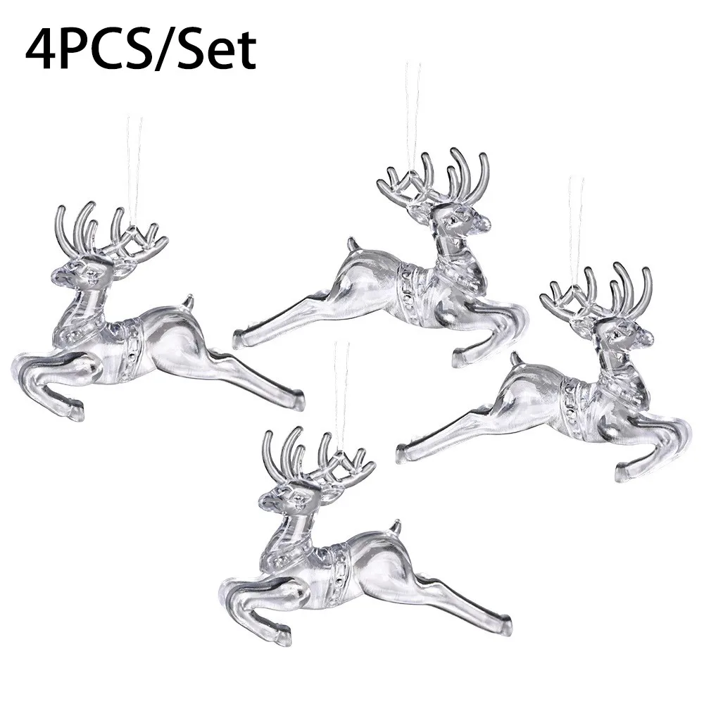 

2022 New Year Christmas Tree Decoration Transparent Snowflake Key Flying Deer Hanging-Ornaments Pendant Home Decor