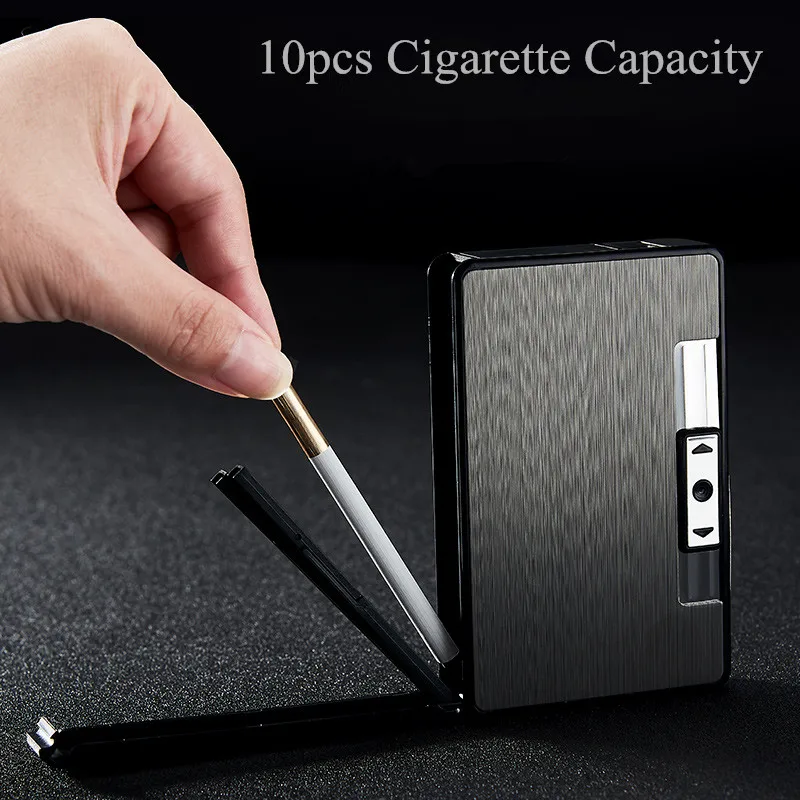 Waterproof Metal Cigarette Case with Lighter USB Plasma Arc Lighter Automatic Tobacco Box Holder Windproof Turbo Coil Lighters