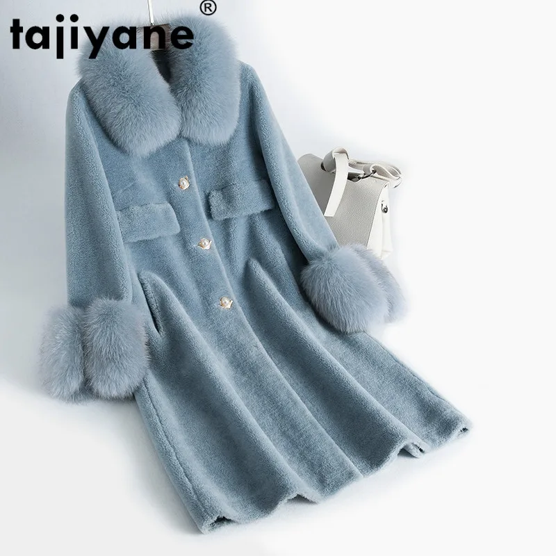 100% шерстяная куртка с воротником из лисьего меха пальто натуральным мехом осенне