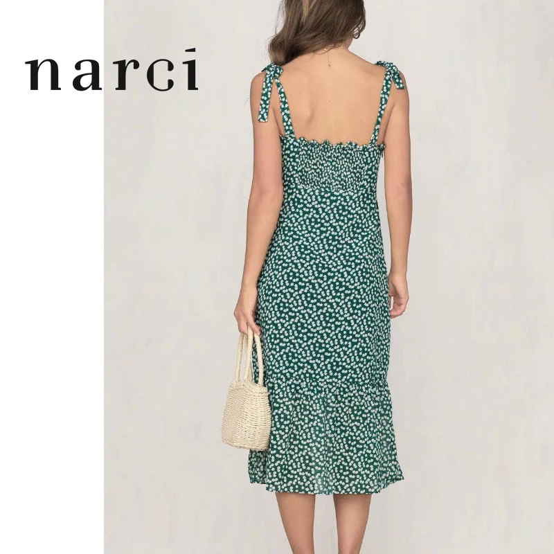 Женский сарафан с зеленым цветочным принтом narci модный Шифоновый Сарафан на