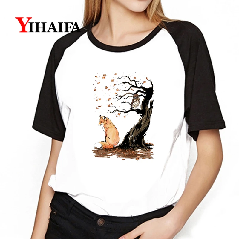 Женские футболки для тренажерного зала с изображением совы лисы дерева животных