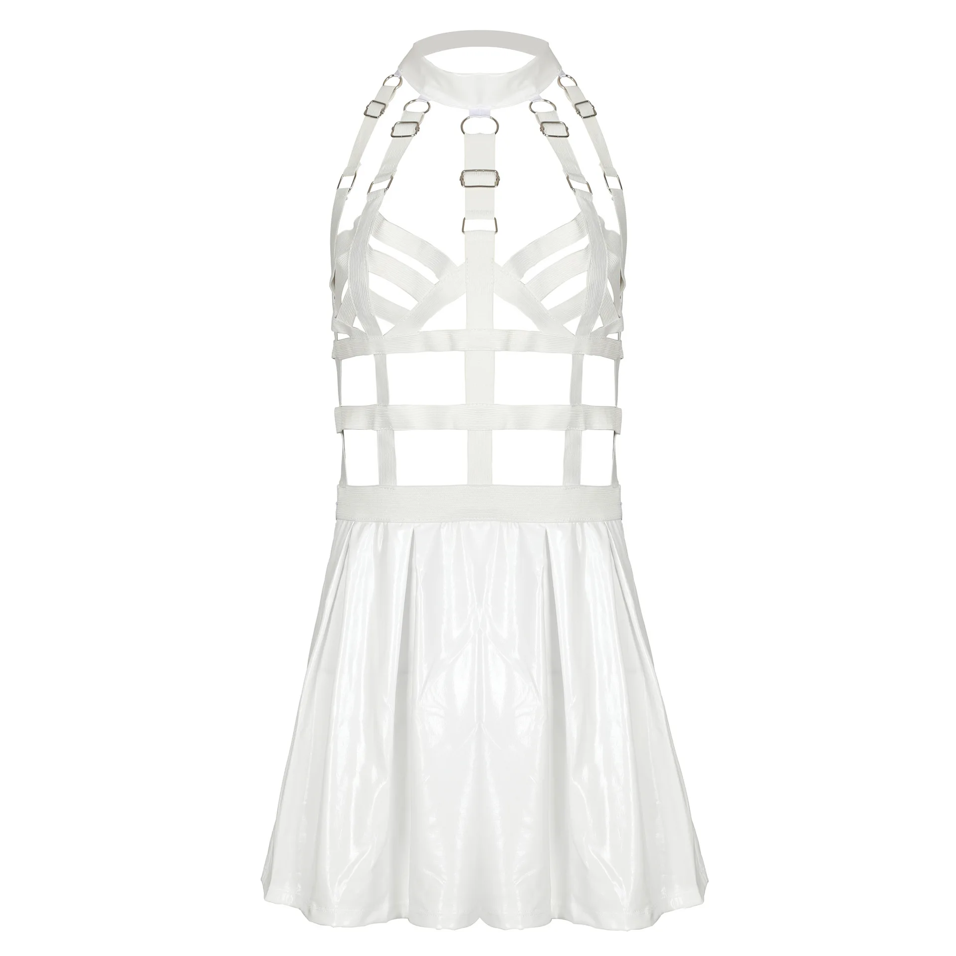 Соблазнительное женское нижнее белье из искусственной кожи черного цвета с