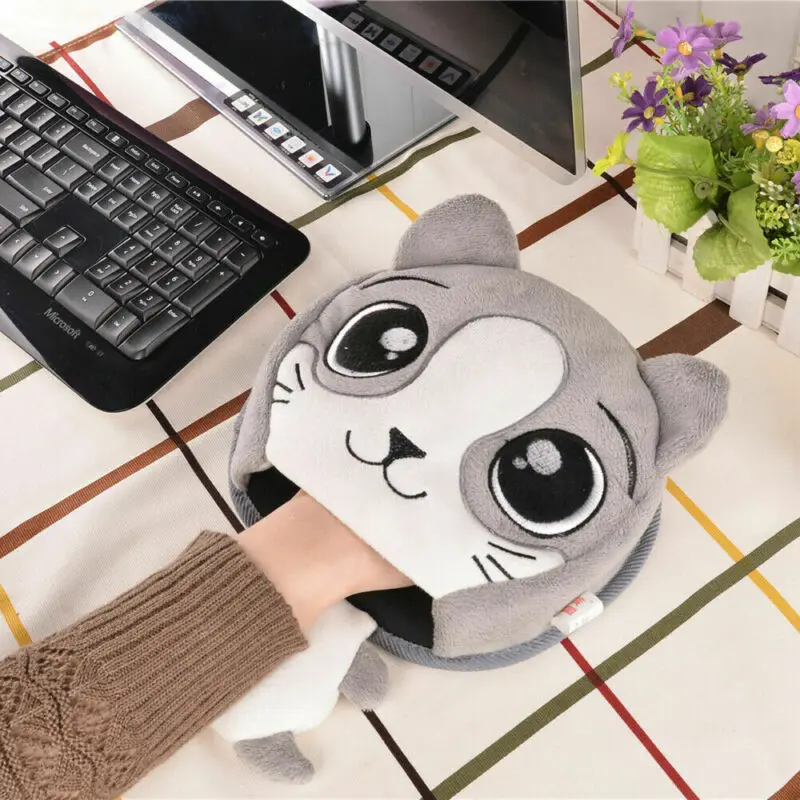 Cartoon Plush Cat Winter Usb Hand Warmer Mouse Pad Heated Laptop Game Mousepad Party New Year Christmas Gift for Kids | Дом и сад