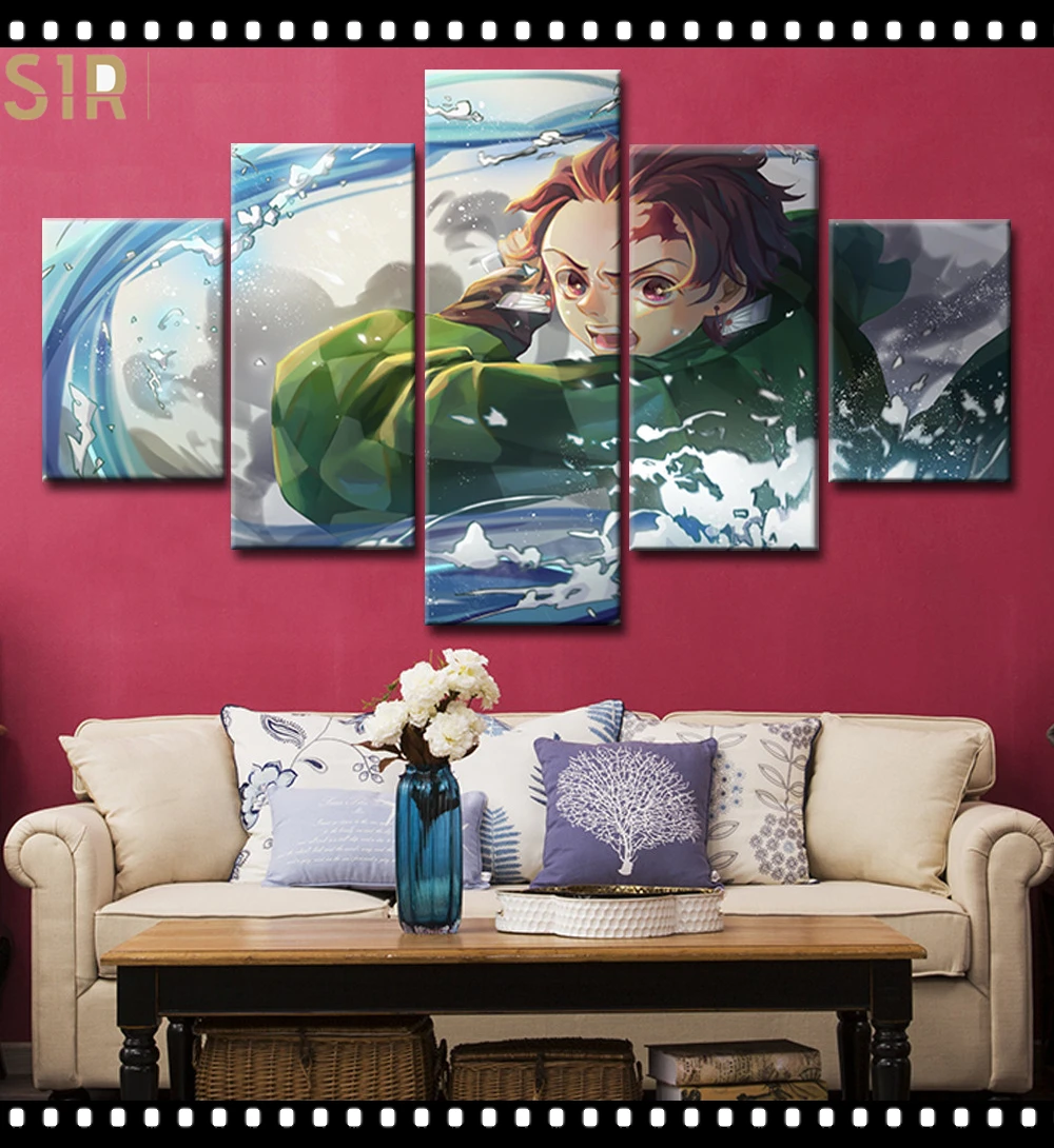 

Kimetsu No Yaiba Wall Art 5 Pieces Canvas Painting Poster Pictures Home Decor Living Room HD Printed Game Poster Anime Wall Art