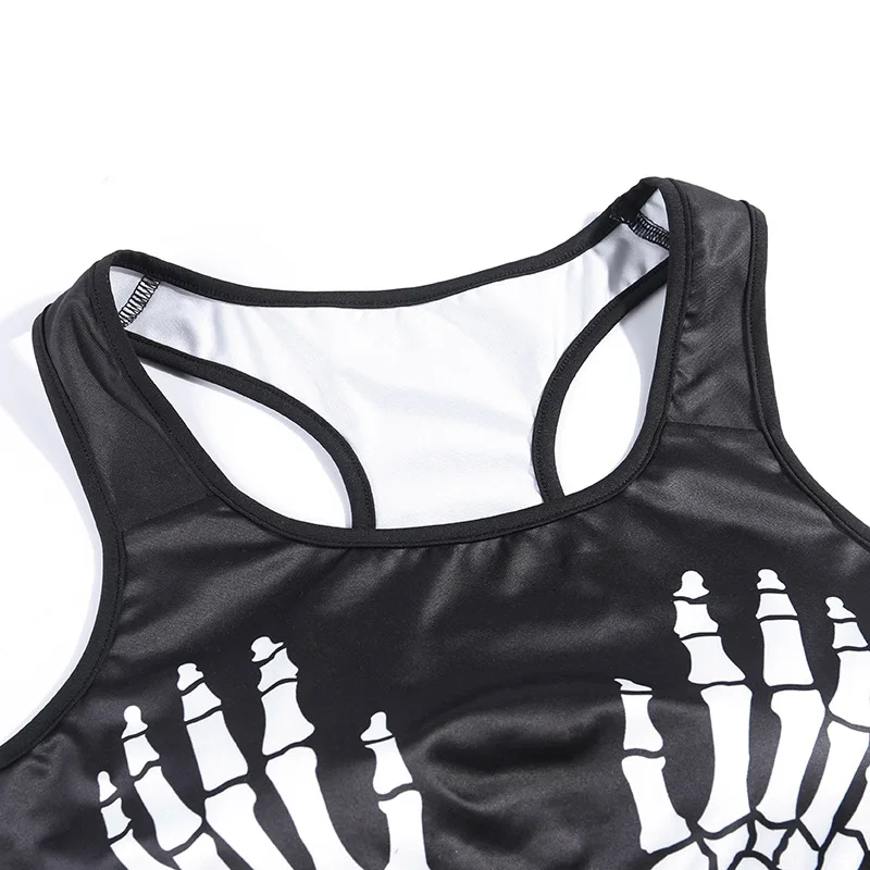 

Black Dark Goth Women Tight Sport Set 2020 Summer Cool Skeleton Print Camis & High Waist Shorts Hipster Gothic Punk Sexy Sets