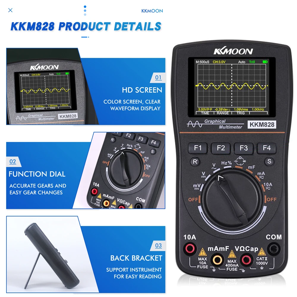 Цифровой осциллограф KKmoon kkm828, мультиметр 2 в 1, интеллектуальный Графический осциллограф высокой четкости с цветным экраном 2,4 дюйма - изображение