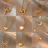fashion titanium steel gold plated necklace womens retro personality heart clavicle chain temperament ins style pendant