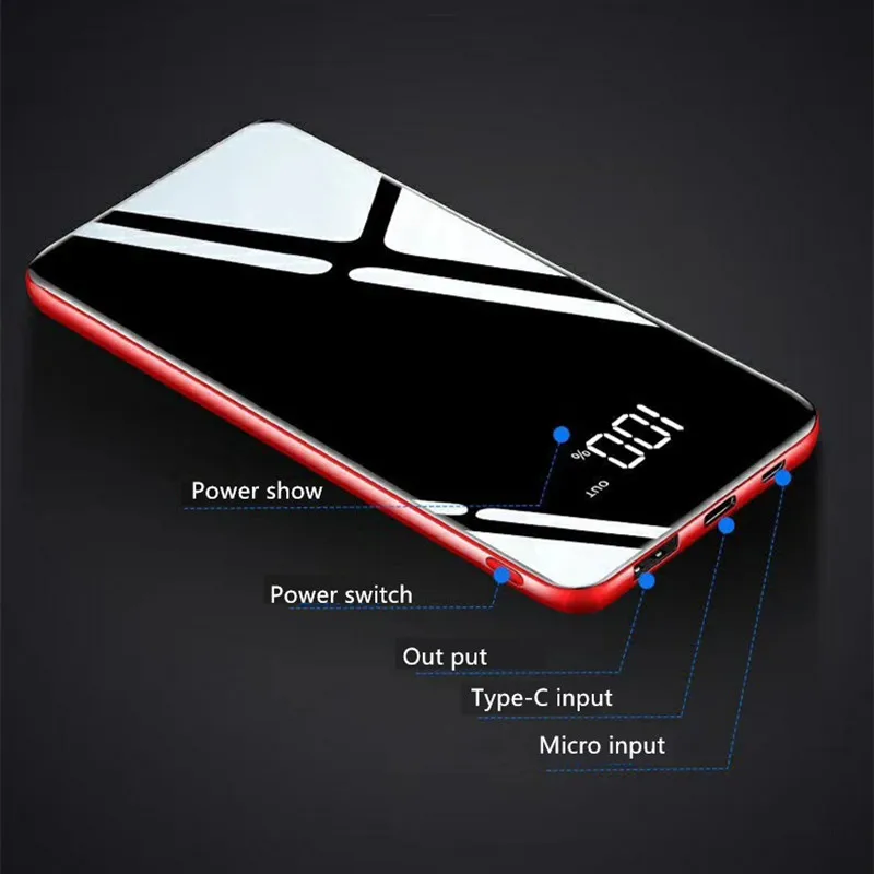 Ультратонкий зеркальный внешний аккумулятор 30000 мАч для xiaomi mi iphone портативное