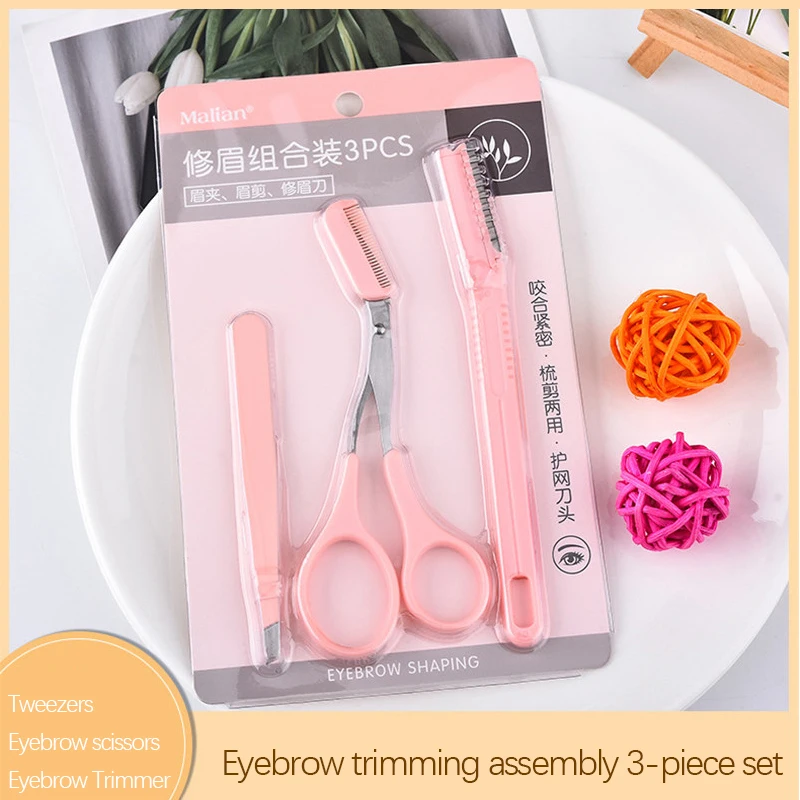 

3 pcs/set Eyebrow Shaping Kit Practical Stainless Steel Eyebrow Clip Tweezers Scissors Sharp Blade Eyebrow Trimmer Makeup Tools