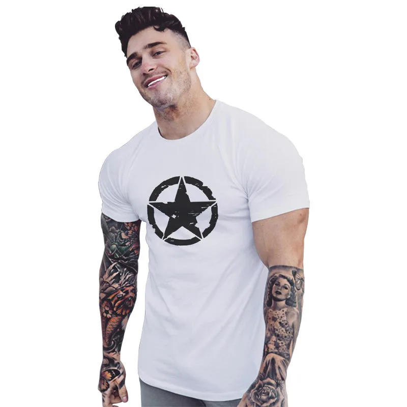 

Best Seller Black White Star Print Men's Fashion T-shirt O-Neck Leisure Fitness Tee Mens Short Sleeve T Shirts Summer Clothing