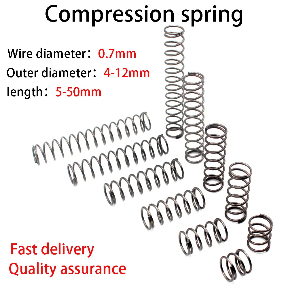 

Spiral Spring， Compression Spring, High Quality Spring Steel, Wire Diameter 0.7mm, Outside Diameter 4-12mm, Length 5mm-50mm