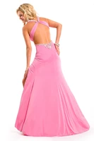 free shipping 2016 sexy new design v neck sexy crystal vestidos formales pink long open back party prom gown graduation dresses
