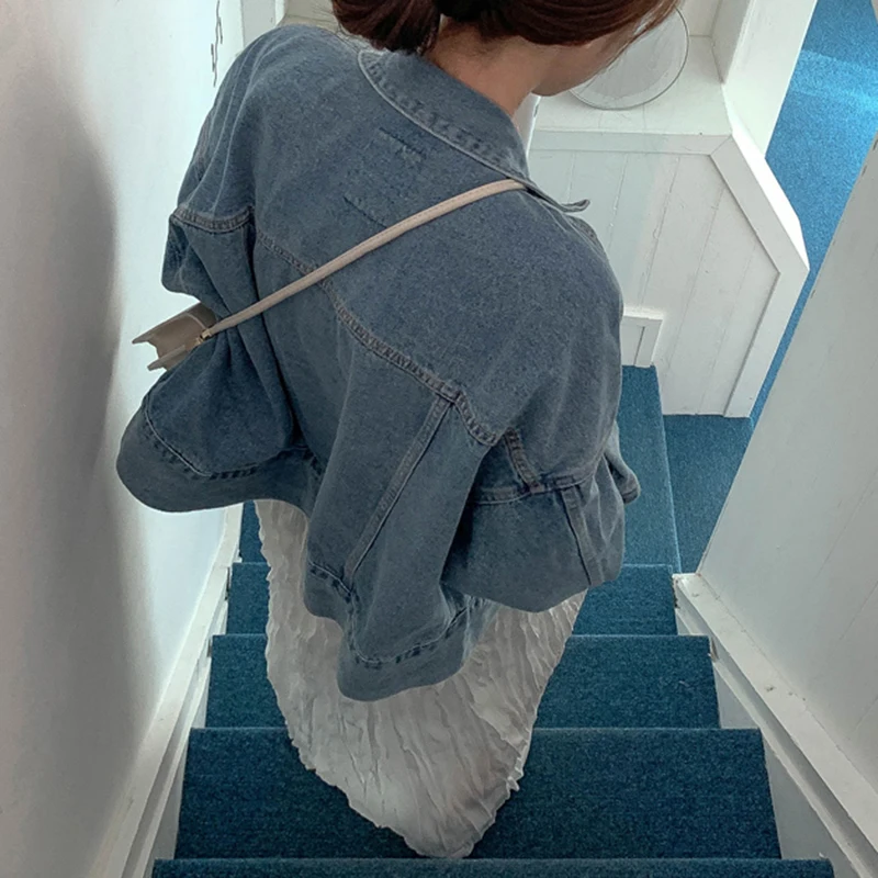 

Vintage Oversized Denim Jackets Women Korean Chic 2021 Loose Casual Blue Jean Coats Streetwear Single Breasted Outwear