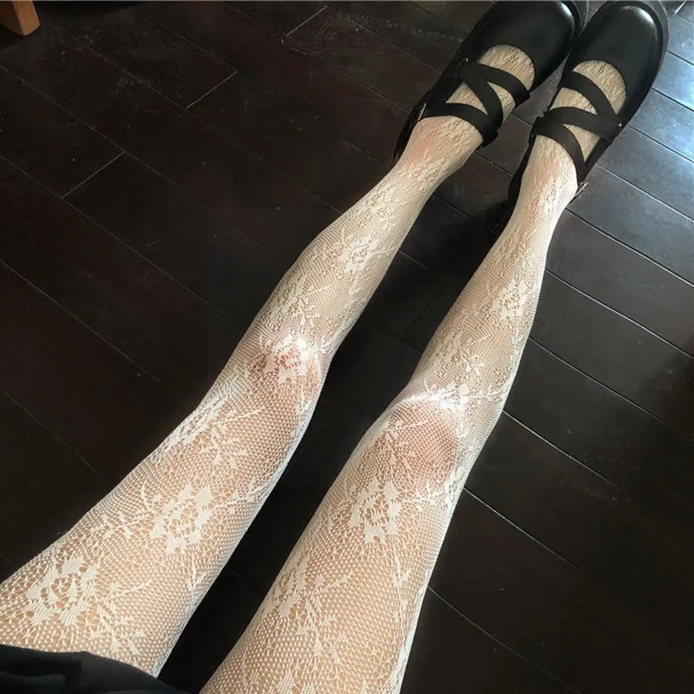 Японские черные винтажные сетчатые чулки с цветком розы нижние брюки кружевные