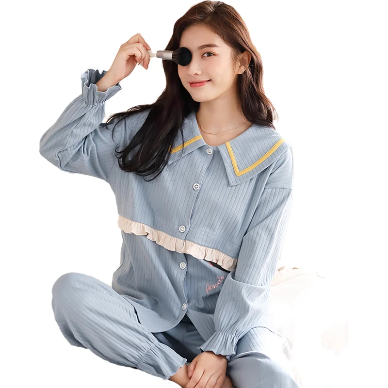 

Two-piece Suit Cotton Maternity Nursing Sleepwear Sweet Breast Feeding Pajamas Set for Pregnant Women Spring Pregnancy Home Wear