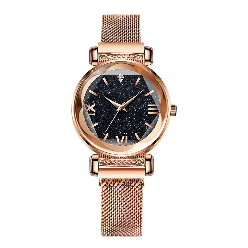 Rose Gold2 Креативные звездное небо часы женские кварцевые цифровые светящиеся магнитные женские наручные часы из розового золота с геометрическим кристаллом Reloj Mujer Роскошные - Цвет: Rose Gold2
