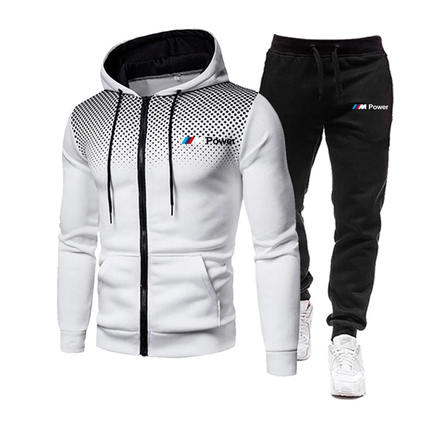 

2021 New BMW Men's Football Jersey Zipper Hoodie + Pants Two-piece Casual Sportswear Fashion Hip Hop Sports Gym Brand Sportswear