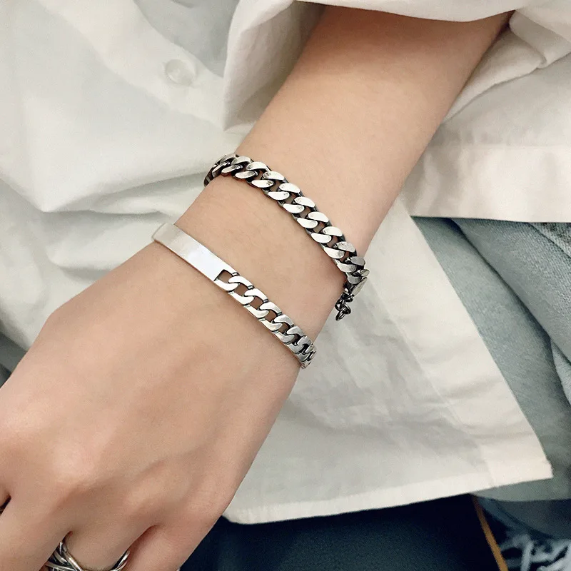 925 Sterling Silver Black Curb Cuban Chain Bracelets for Women Men Unisex Couple Bridesmaids Boho Bracelet Bangle | Украшения и