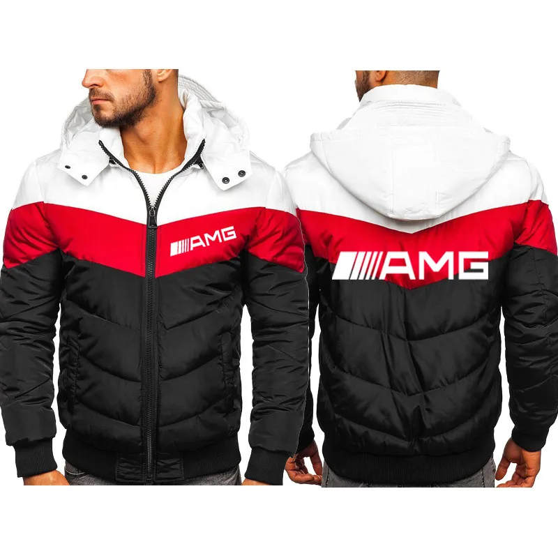 

Autumn winter Casual Stitching color Mens zipper Jacket AMG Car Logo Man Hoody 2021Thicken Fashion Men's jacket tops