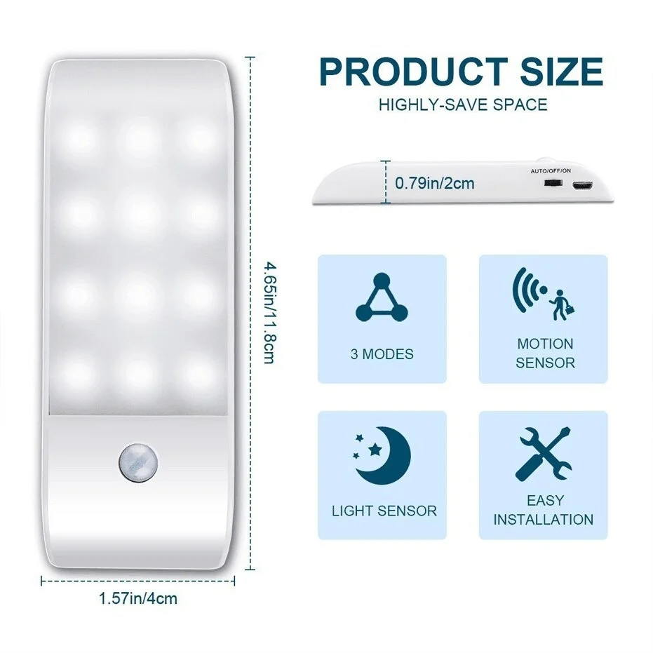 Кухонный светильник для шкафа с инфракрасным датчиком движения 12LEDSSMD5730