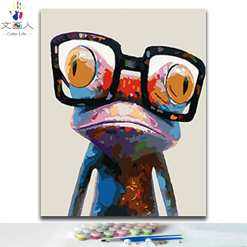 DIY раскраска краски по номерам крутая лягушка Красочные животные картины с