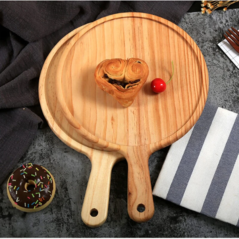 Wooden Pizza Dish Round Handheld Baking Pan Cake Stone Cutting Board Platter Bakeware Kitchen Tool Accessories | Дом и сад
