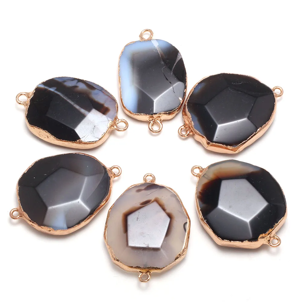 

Natural Agates Stone Pendant Connectors Irregular Faceted Black Agates Stone Link Charms for Jewelry Making Necklace Bracelet
