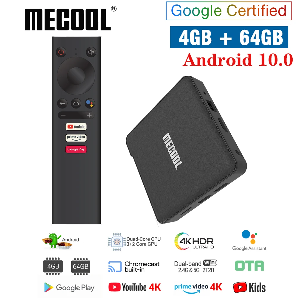 

ТВ-приставка MECOOL KM1 KM2, Android 2,4, ip, Amlogic Netflixs, ГГц/телефон, Wi-Fi, 4K, BT4.2, голосовое управление, сертифицированная Google ТВ-приставка Chromecast