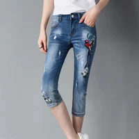 skinny jeans women embroidery denim pants mom jeans capris 2021 summer streetwear high waist ripped push up jeans for girls