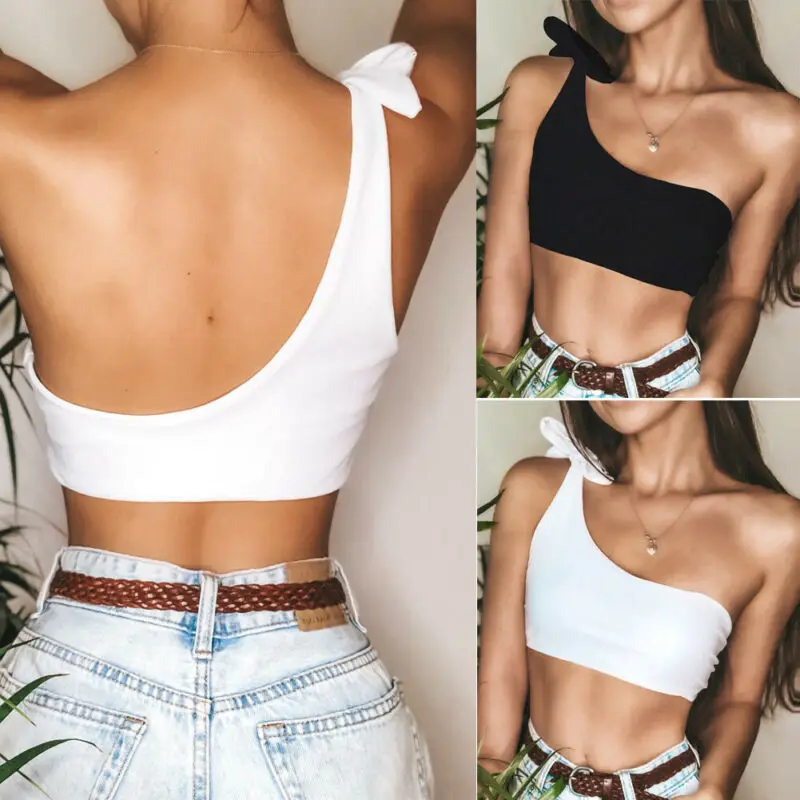 Женский сексуальный купальник с одним плечом узлом и открытой спиной короткий