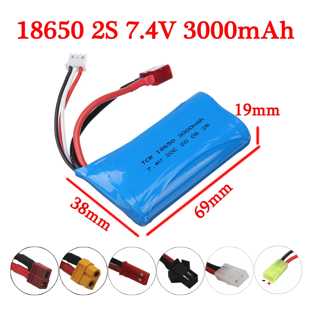 

7.4V 3000mAh 18650 Lipo Batery for remote control helicopter toy parts upgrade 7.4V 20C Lipo battery T/SM/JST/XT60/EL2P Plug