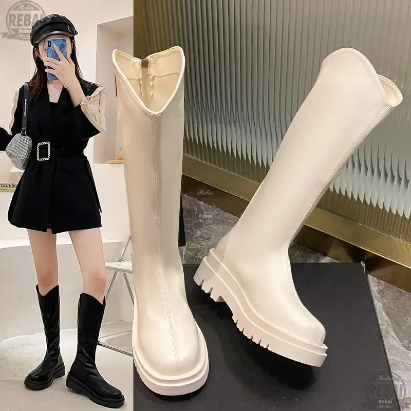 

Women Ankle Boots Ladies Shoes Slip on Mid Calf Boots Platform Soft PU Leather Long Boot Footwear Woman Fashion Autumn Winter