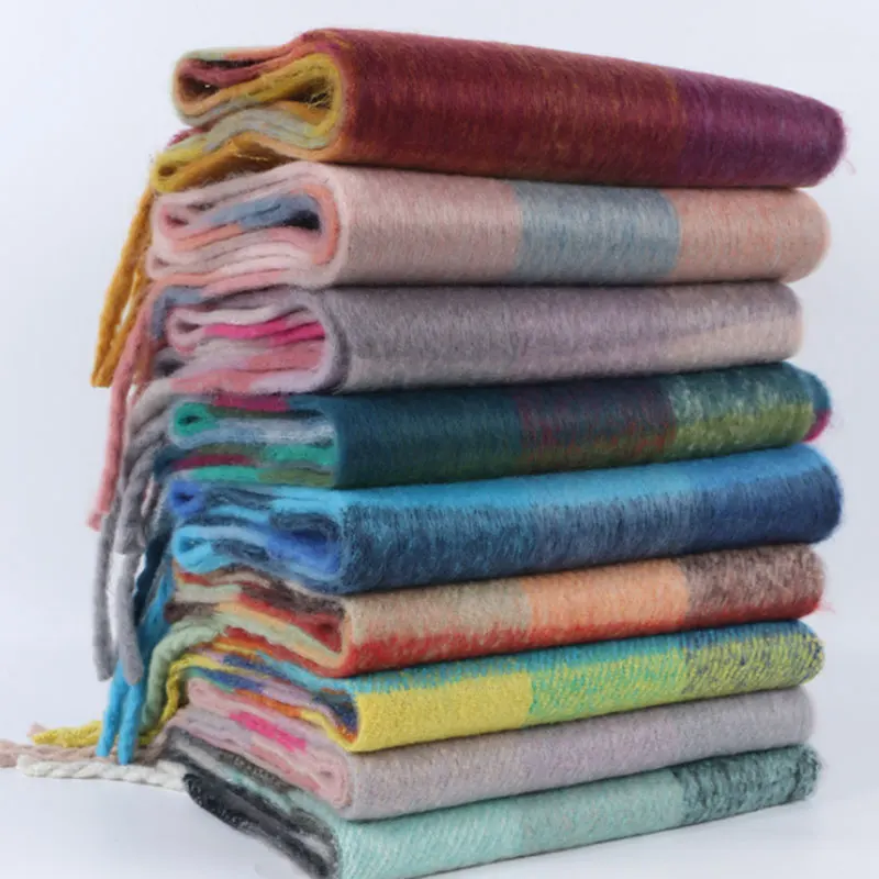 Новый вязаный зимний шарф модный клетчатый женский брендовые уплотненные шали