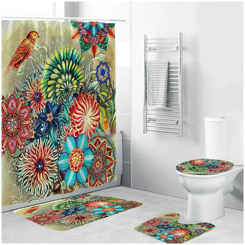 

Waterproof Shower Curtains BathroomNon-Slip Rug Toilet Lid Cover Bath Mat Cortina de ducha impermeableRideau de douche toilette