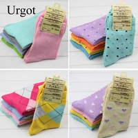 urgot 5 pairs candy colors cotton womens socks dots striped soft all match four season women socks sokken meias calcetines mujer