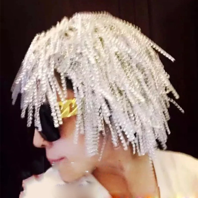 Новинка короткий парик с серебряной бахромой певица DJ костюмы для ночного клуба