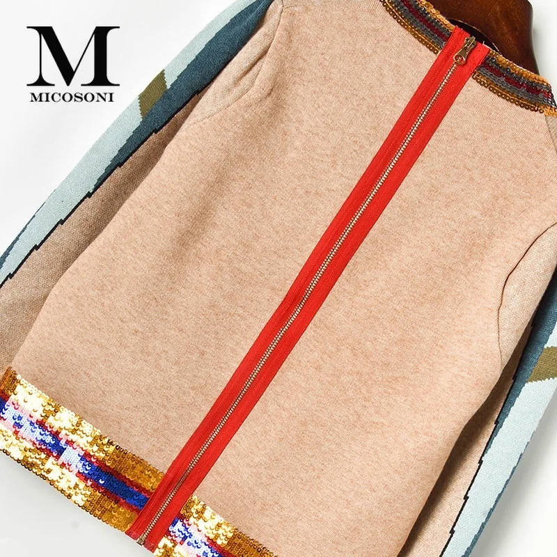 

2019 Autumn British Style Wind Runway Fashion 2019 Winter New Colour Sequins Parrot with Eyes and Zipper Knitted Women's Sweater