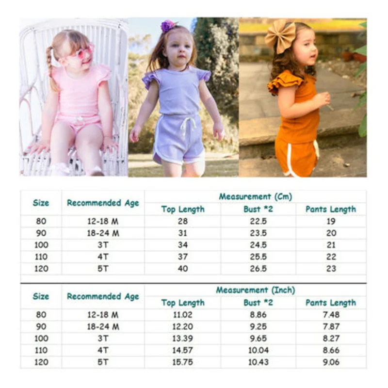 

Summer Infant Baby Girls Boys Clothes Sets Ruffles Short Sleeve Pullover T Shirts Shorts Solid Outfits 2021 New