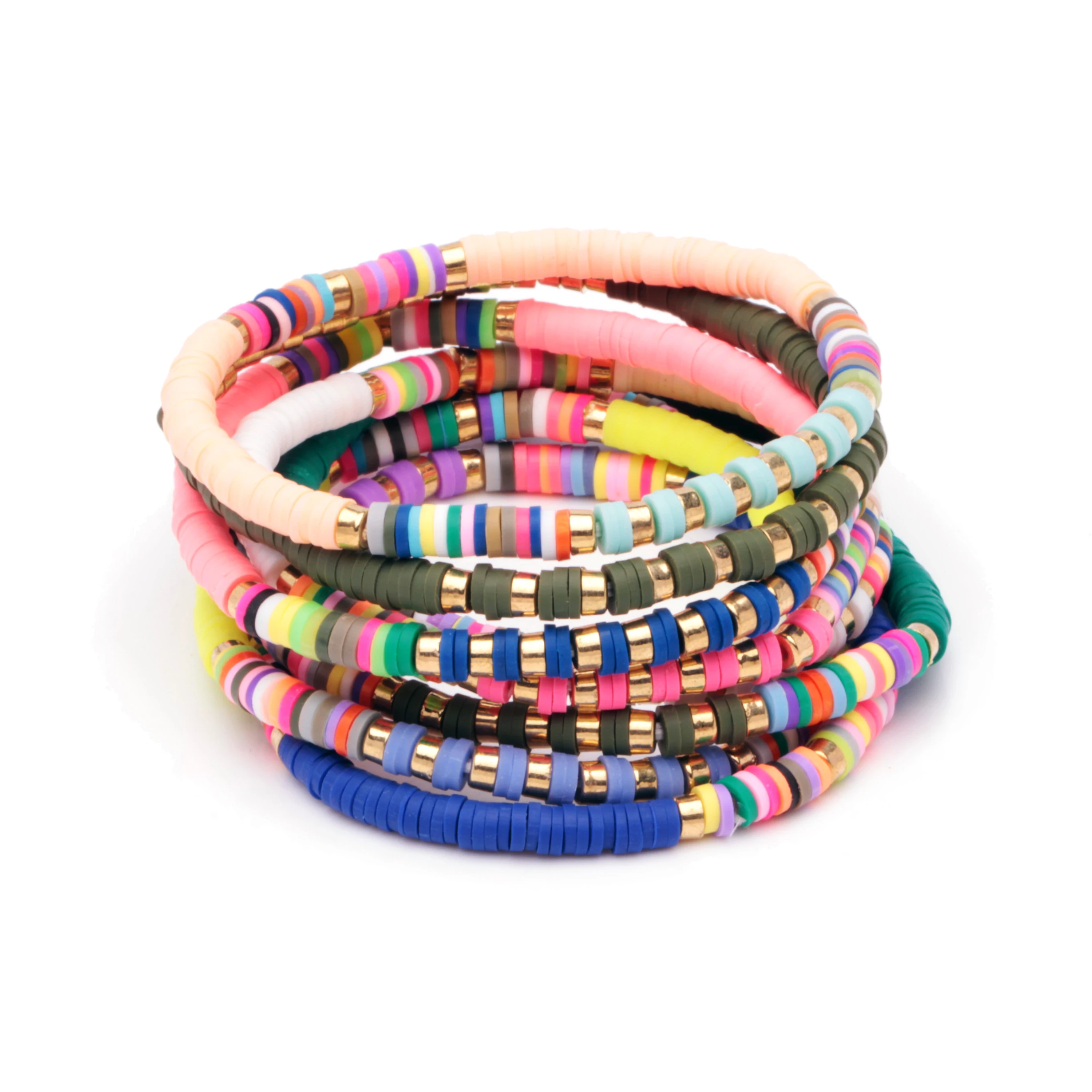 Mix Vinyl Heishi Discs Bead Stretch Bracelet Women Men Colorful CCB Spacer Bead Polymer Clay Natural Tubular Bracelets Nova Gift