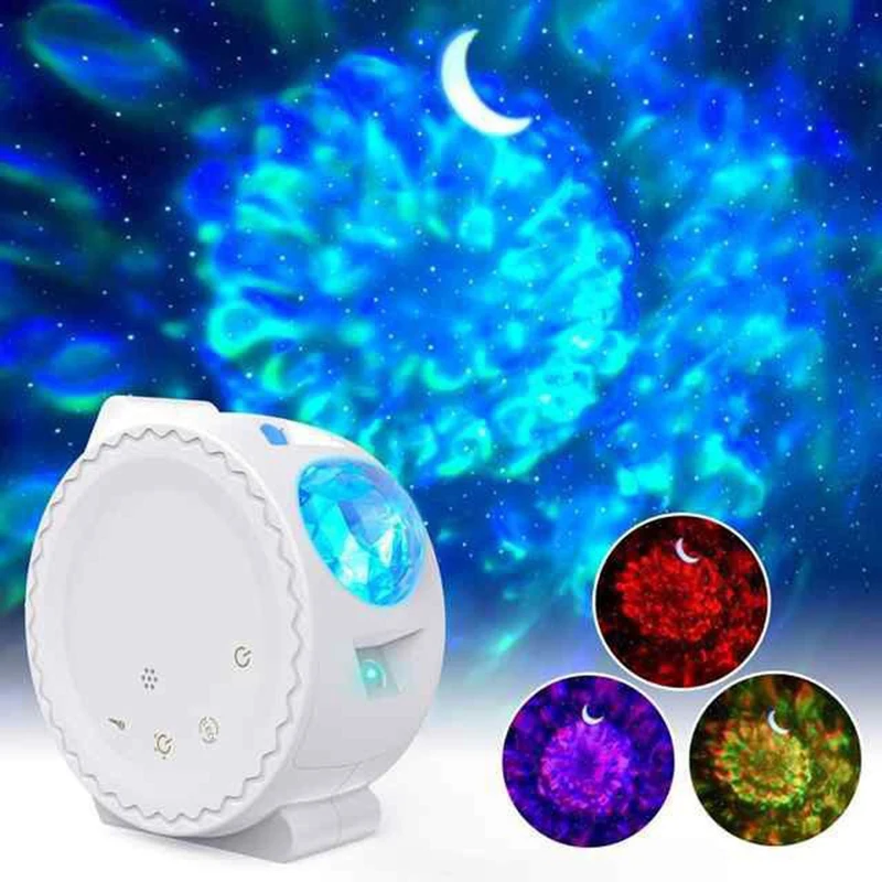 

Starry Sky Night Light Projector Star Projection 6 Colors Ocean Waving 360 Degree Rotation Bluetooth Lamp for Kids