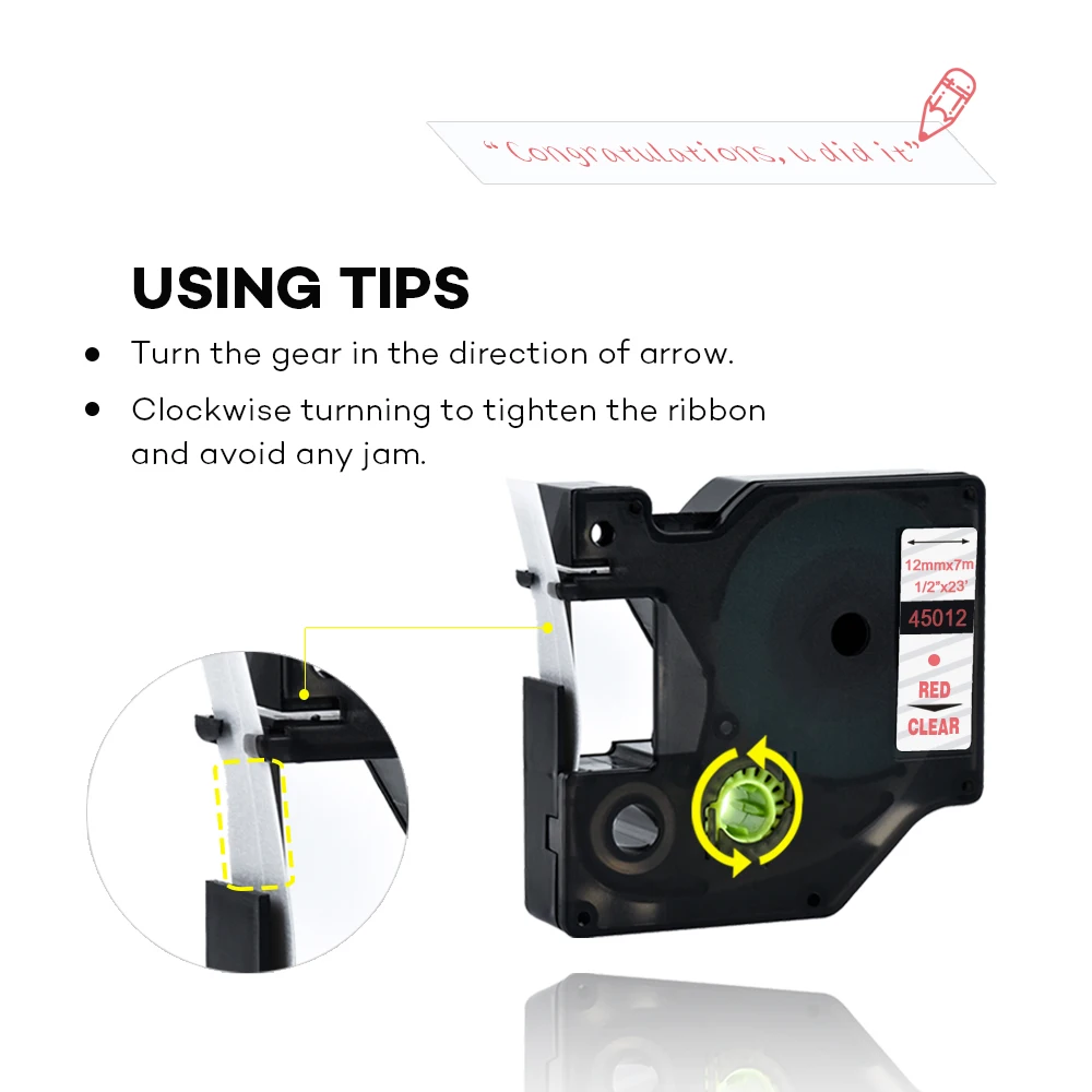 Yance 45012 совместимая наклейка с Dymo принтер D1 12mm Red on Clear label кассета для Label maker LM160 280